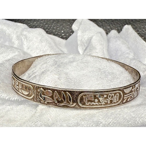 Vintage Egyptian Revival Bangle Bracelet Hieroglyphics Bracelet 8" - Picture 1 of 11